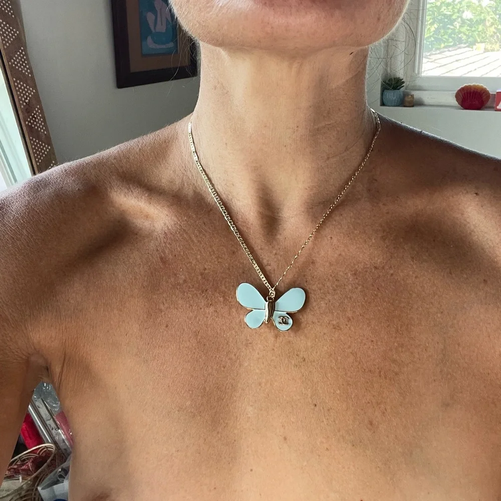 Upcycled CC CHANEL Butterfly Pendant Necklace - Picture 2 of 4